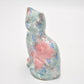 Park Rose Ceramic Cat Ornament Bridlington Pottery Blue Green Pink Floral