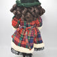 Vintage Porcelain Doll Brown Hair, Green Eyes and Tartan Dress