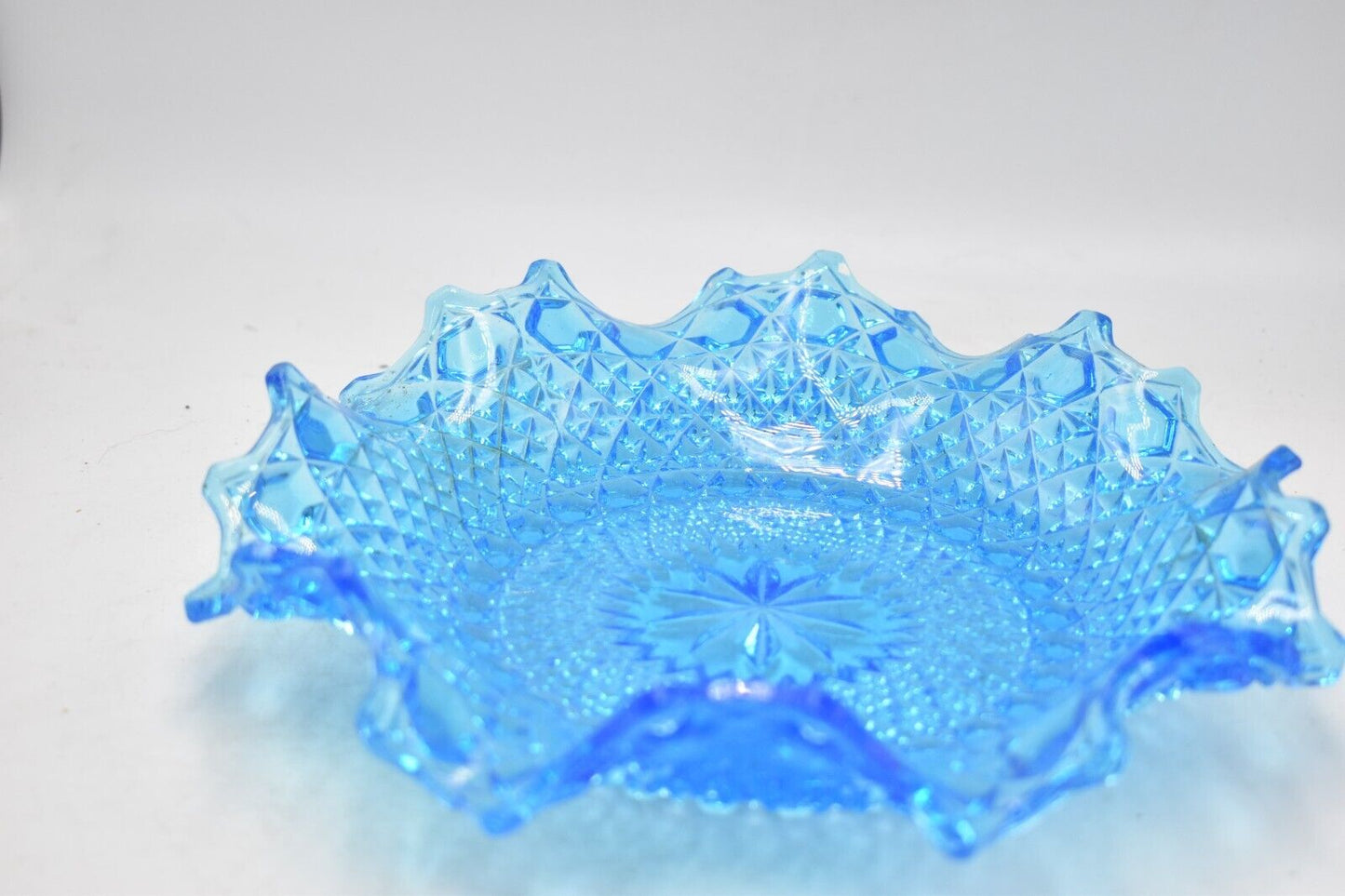 Vintage Sowerby Bright Blue Art Glass Fluted Plate Bowl