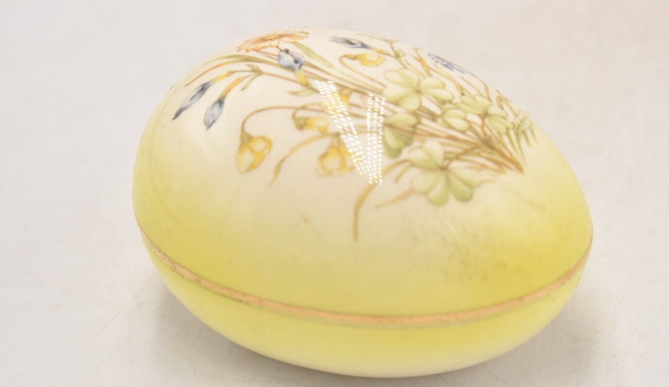 Vintage Faberge Egg Trinket Box Yellow and Gold with Daisy Flowers Ceramic