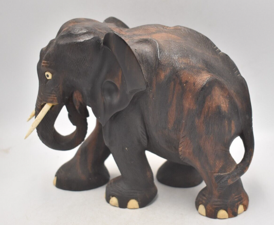 Antique Vintage Wooden Elephant Statue Figurine Ornament Hand Carved Ceylon