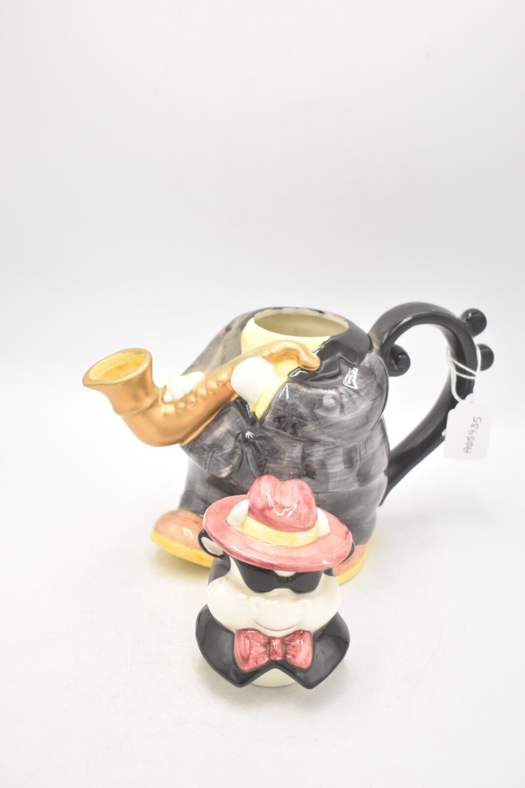 Vintage 1993 Fitz & Floyd Omnibus Saxophone Playing Cow Teapot Decorative