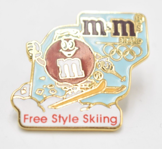 M&M's Olympic Free Style Skiing Red Character Pin Badge Large