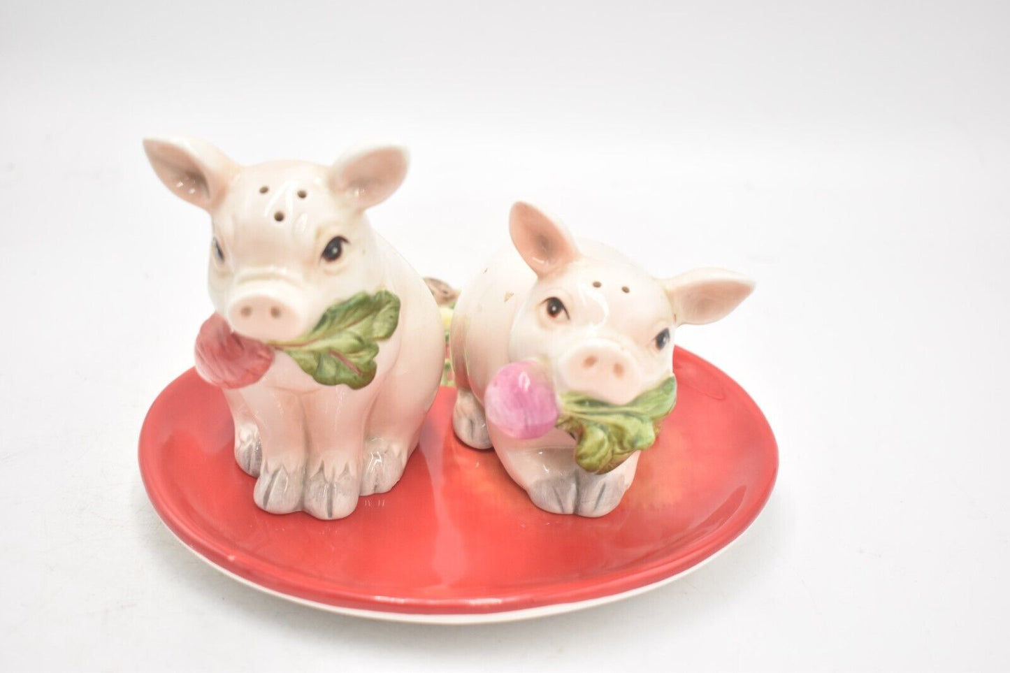 Vintage Fitz and Floyd French Market Pig Salt & Pepper Shakers with Tomato Tray