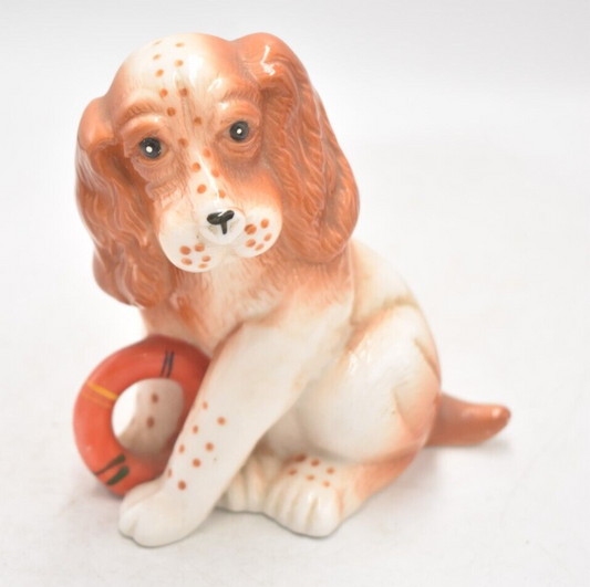 Vintage Cocker Spaniel Dog with Life Buoy Figurine Statue Ornament