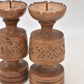 Vintage Rustic Set of 2 Wooden Tealight Holders Handcarved Decorative