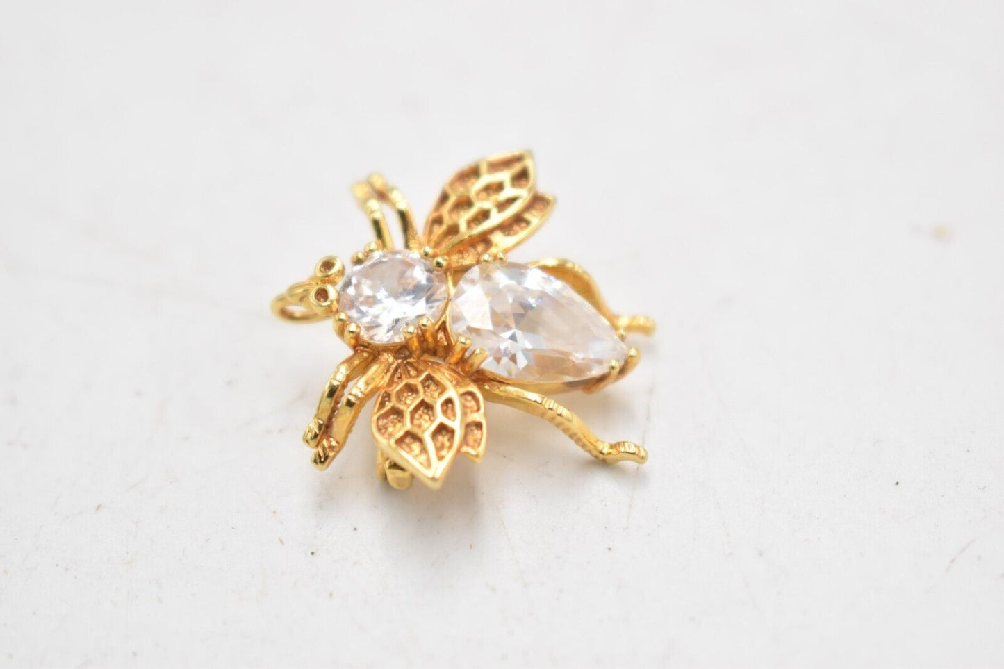 Vintage Cubic Zirconia Gold Tone Bee Brooch – Ladies Costume Jewellery