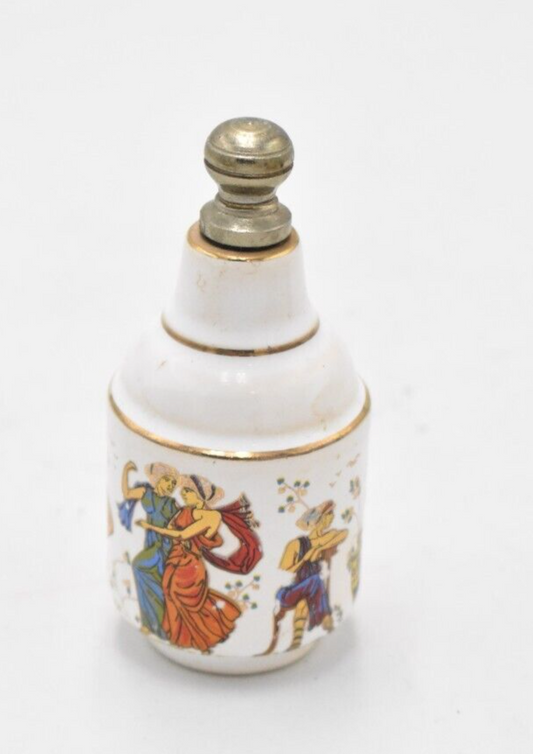 Vintage Hand Painted Enamel Decorative Perfume Bottle Greek Mythology White