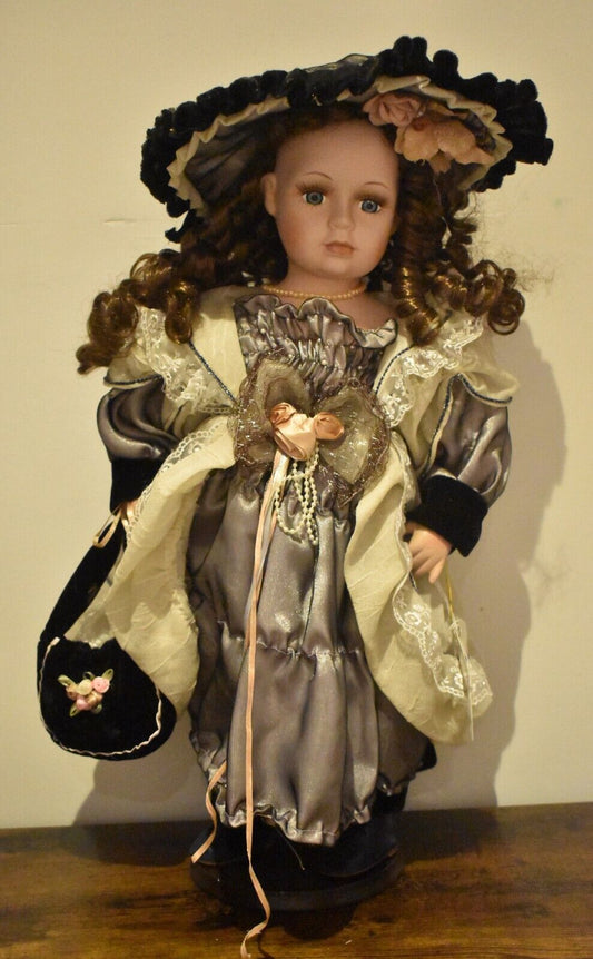 Vintage Genuine Large Porcelain Doll Elizabeth Retired Tags Brown Hair