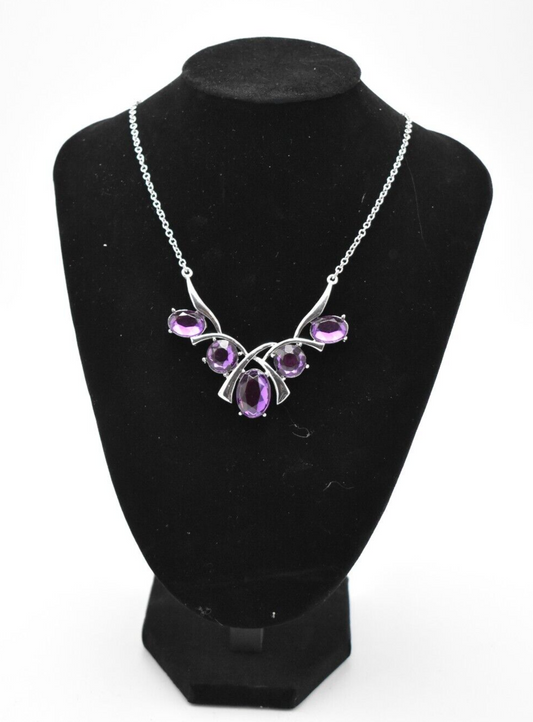 Vintage Oversized Costume Jewellery Necklace Purple Amethyst Ladies 24cm