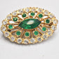 Vintage 1950s Emerald Green & Rhinestone Gold Tone Brooch