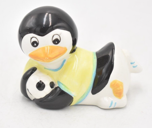 Vintage Penguin Playing Football Figurine Statue Ornament Ceramic