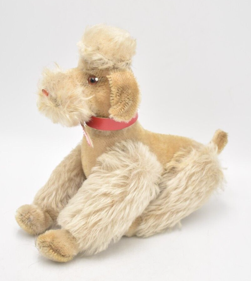 Vintage Hermann Poodle Dog Mohair Jointed, Glass Eyes