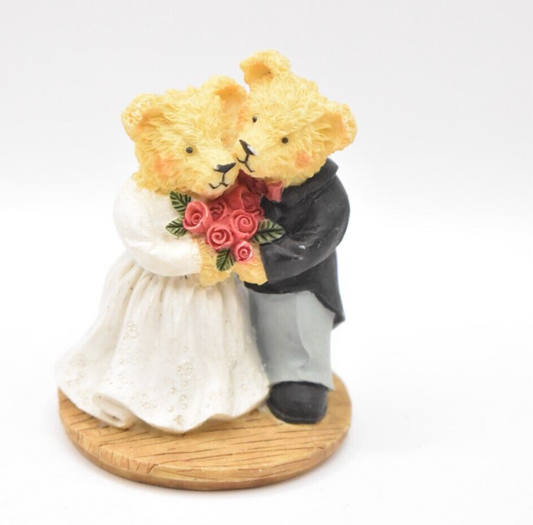 Vintage Teddy Bear Bride & Groom Resin Figurine Ornament Statue