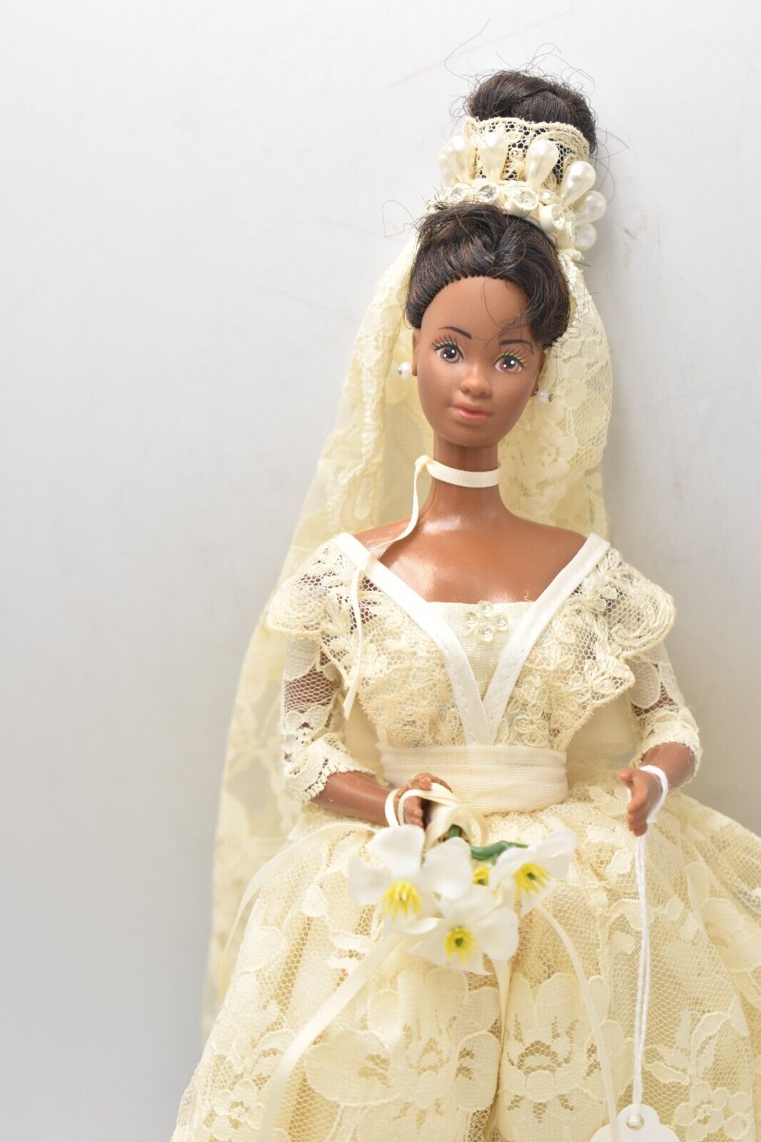 Vintage 1970s Black Barbie Clone Doll in Wedding Dress and Judy Shoes