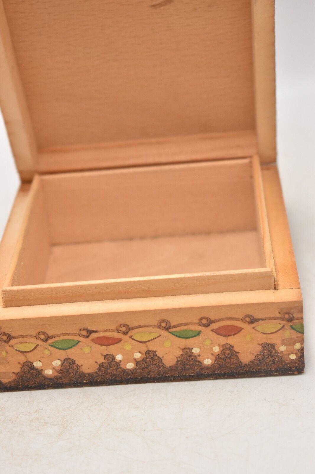 Vintage Bulgarian Hand Painted Pyrographed Jewellery Box, Trinket Box