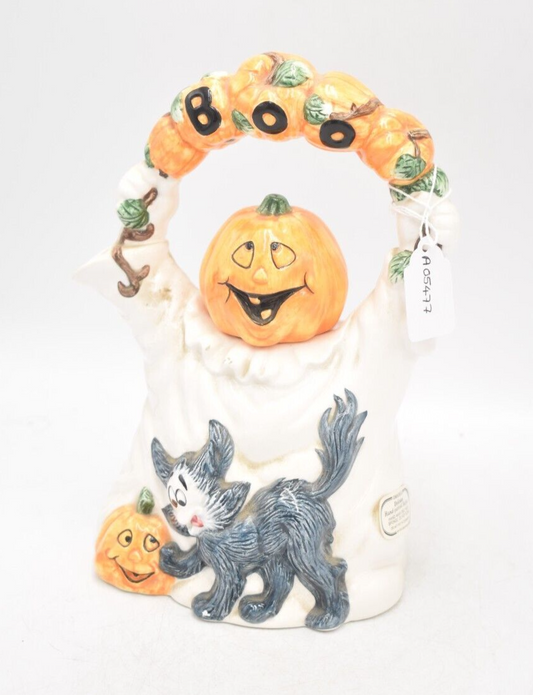 Vintage Fitz & Floyd Boo Halloween Cat Teapot Novelty Decorative Collectible