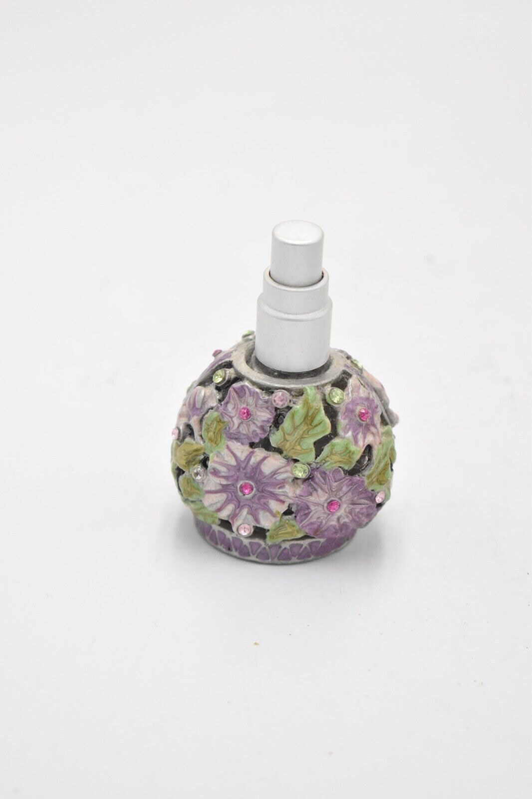 Vintage Glass Perfume Bottle with Enamel Floral Design