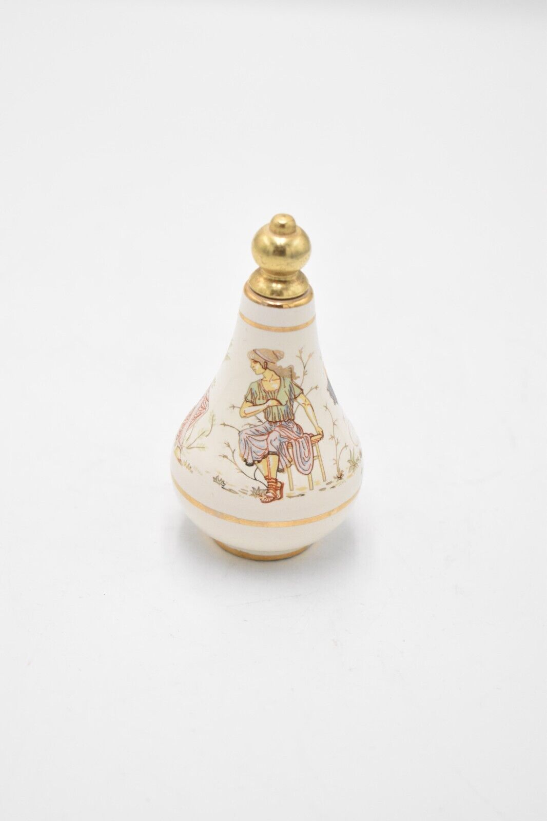 Vintage Hand Painted Enamel Decorative Perfume Bottle Greek Mythology White