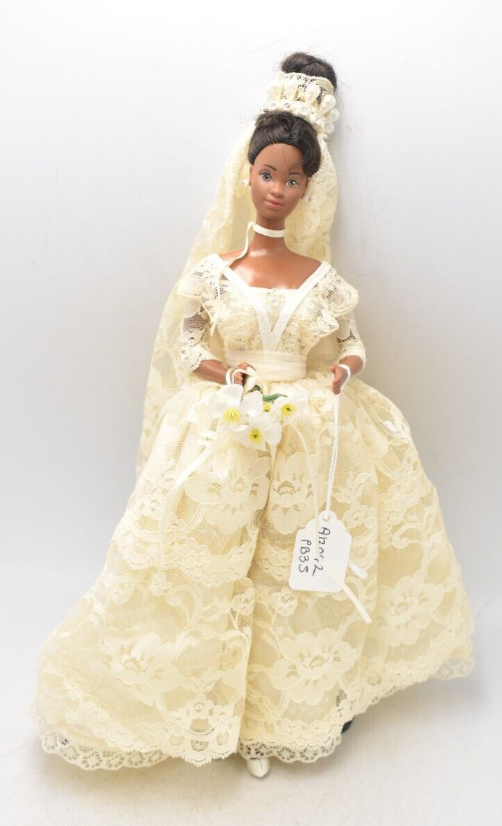 Vintage 1970s Black Barbie Clone Doll in Wedding Dress and Judy Shoes