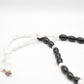 Vintage Semi-Precious Gemstone Black, White & Silver Flower Pendant Necklace