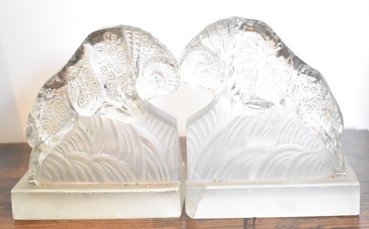 Vintage Frantisek Pazourek Aries Ram Glass Bookends Czech Art Glass 15cm