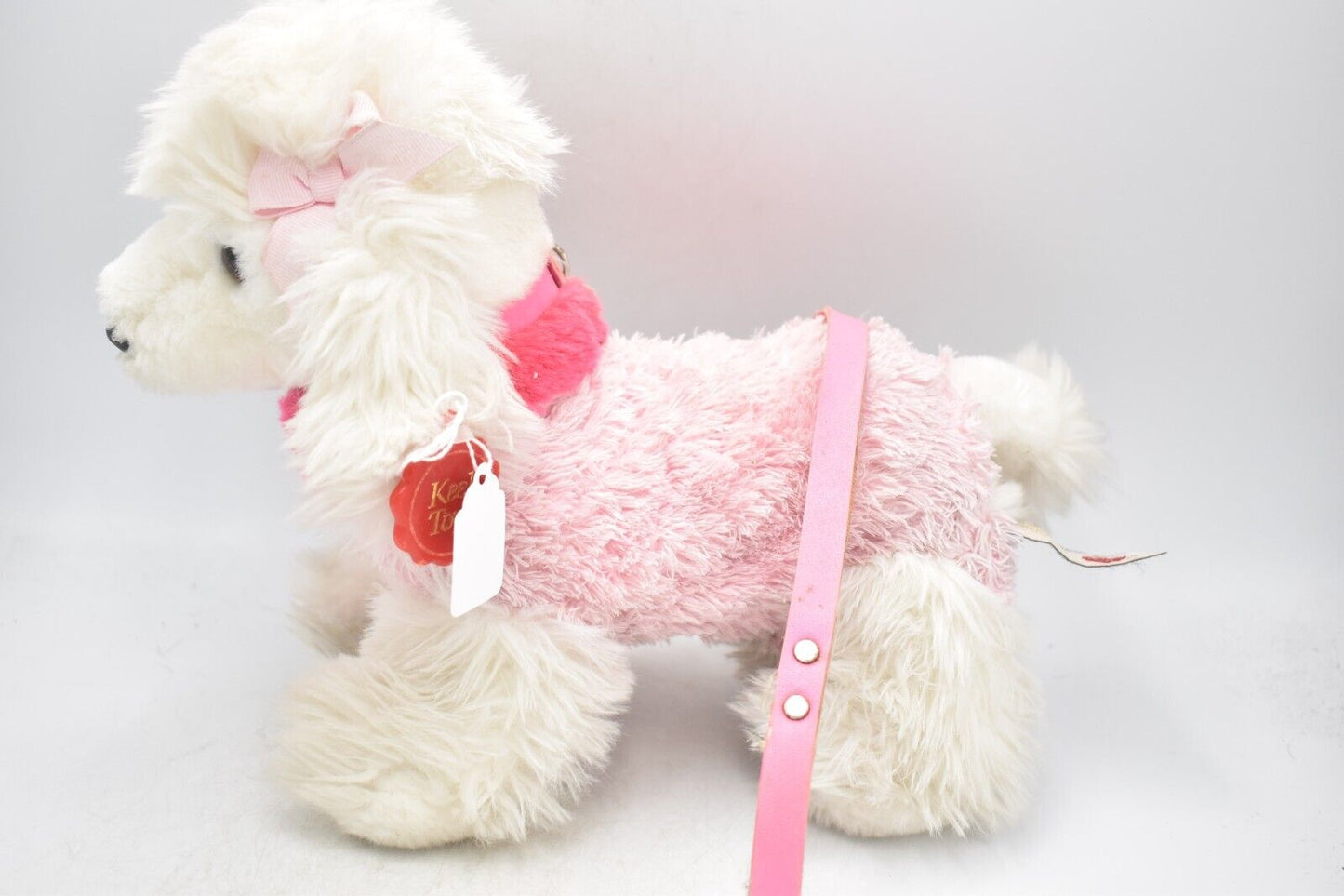 Keel Toys Fifi White Poodle Dog with Pink Coat & Lead, Retired & Tagged