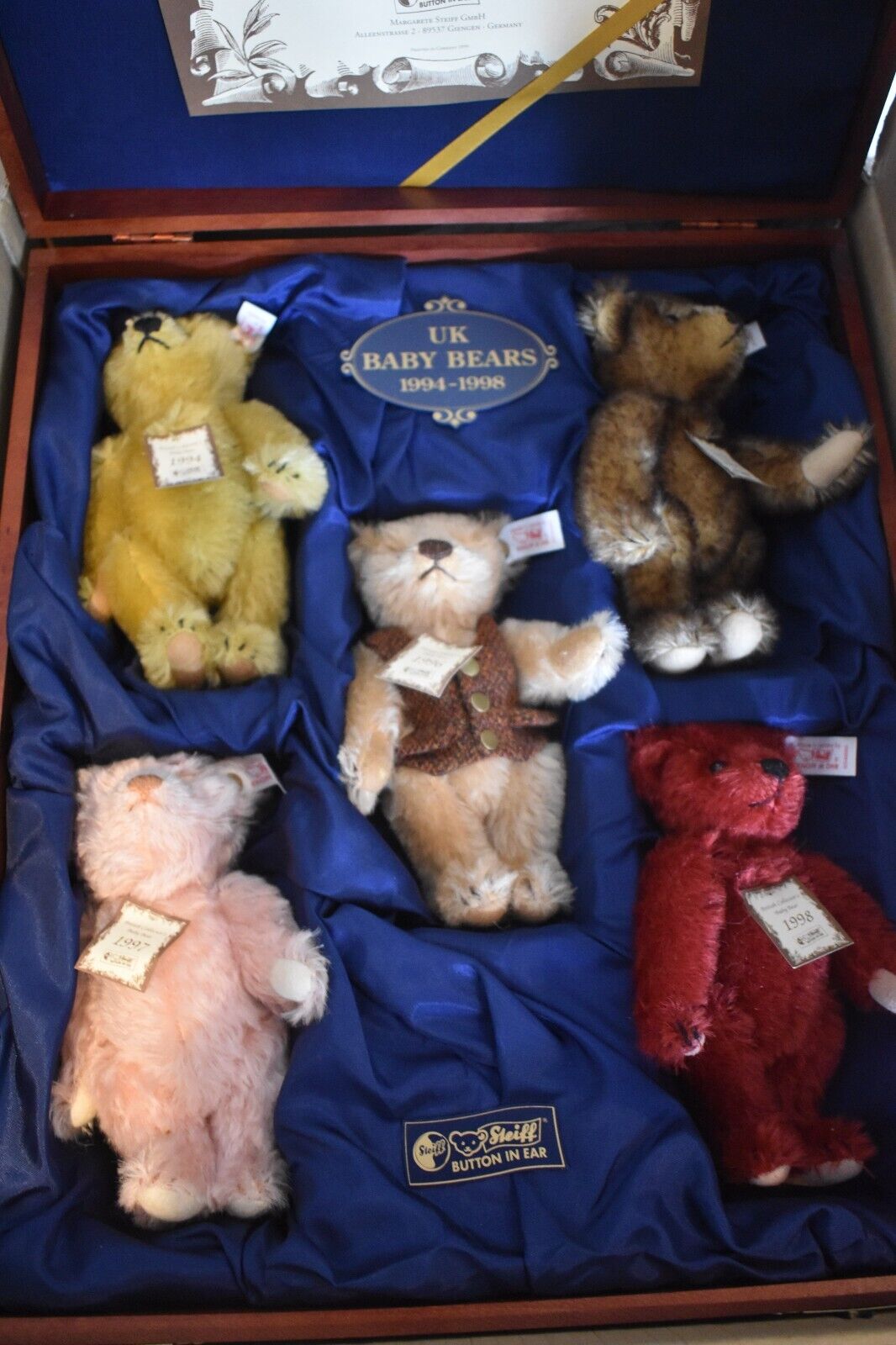 Steiff British Collectors UK Baby Bear Set 1994-1998 Retired 654695 Ltd Edition