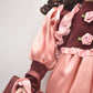 Vintage Porcelain Doll Brown Hair, Brown Eyes and Pink Silk Dress