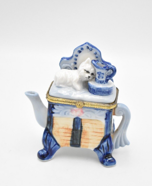 Vintage Dog on a Dresser Novelty Faux Teapot Trinket Box Collectible Decorative