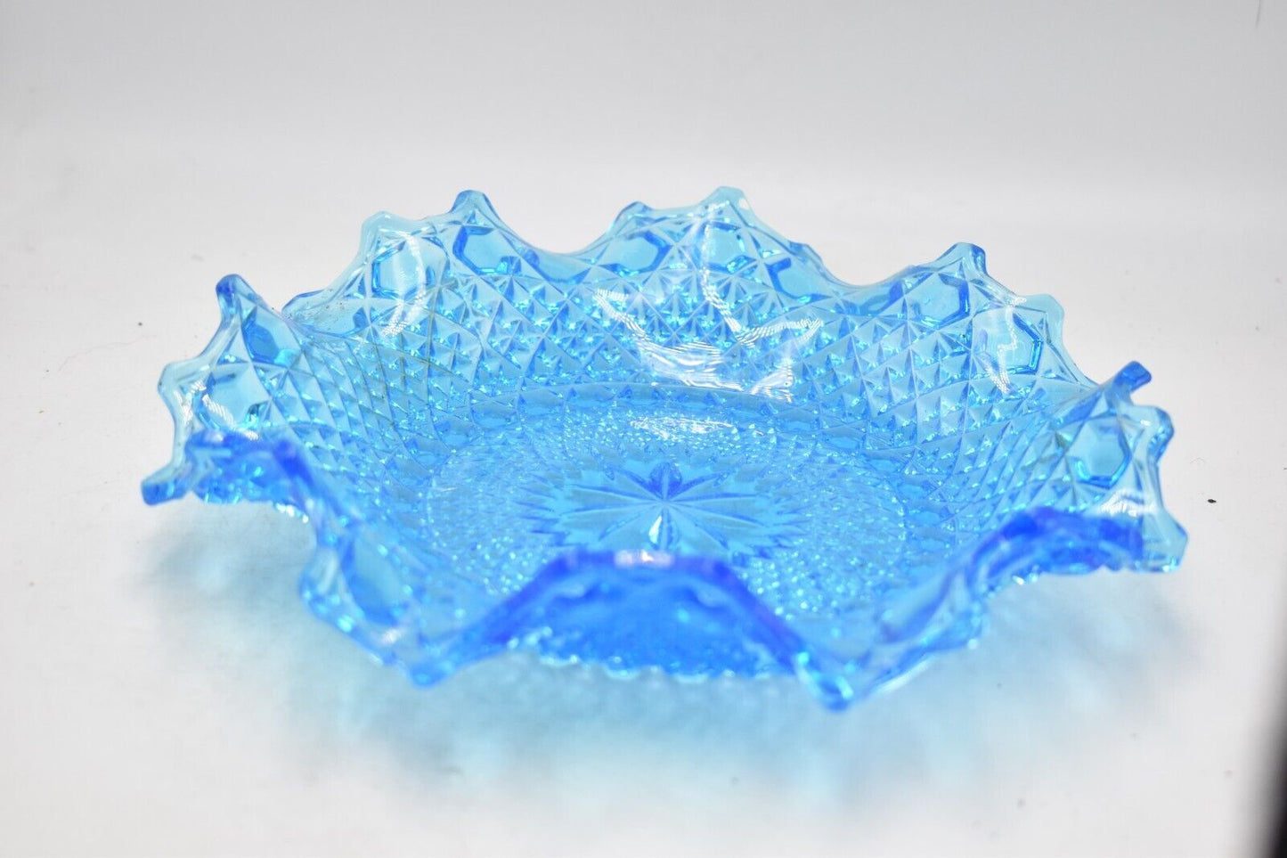 Vintage Sowerby Bright Blue Art Glass Fluted Plate Bowl