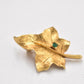 Vintage 14ct Gold Plated Leaf with Green Elbaite Stone Brooch