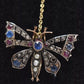 Antique Victorian 9ct Gold Butterfly Brooch with Diamonds, Sapphires, Rubies