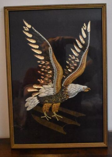 Vintage Embroidery American Eagle Flying Handmade Picture Wall Art