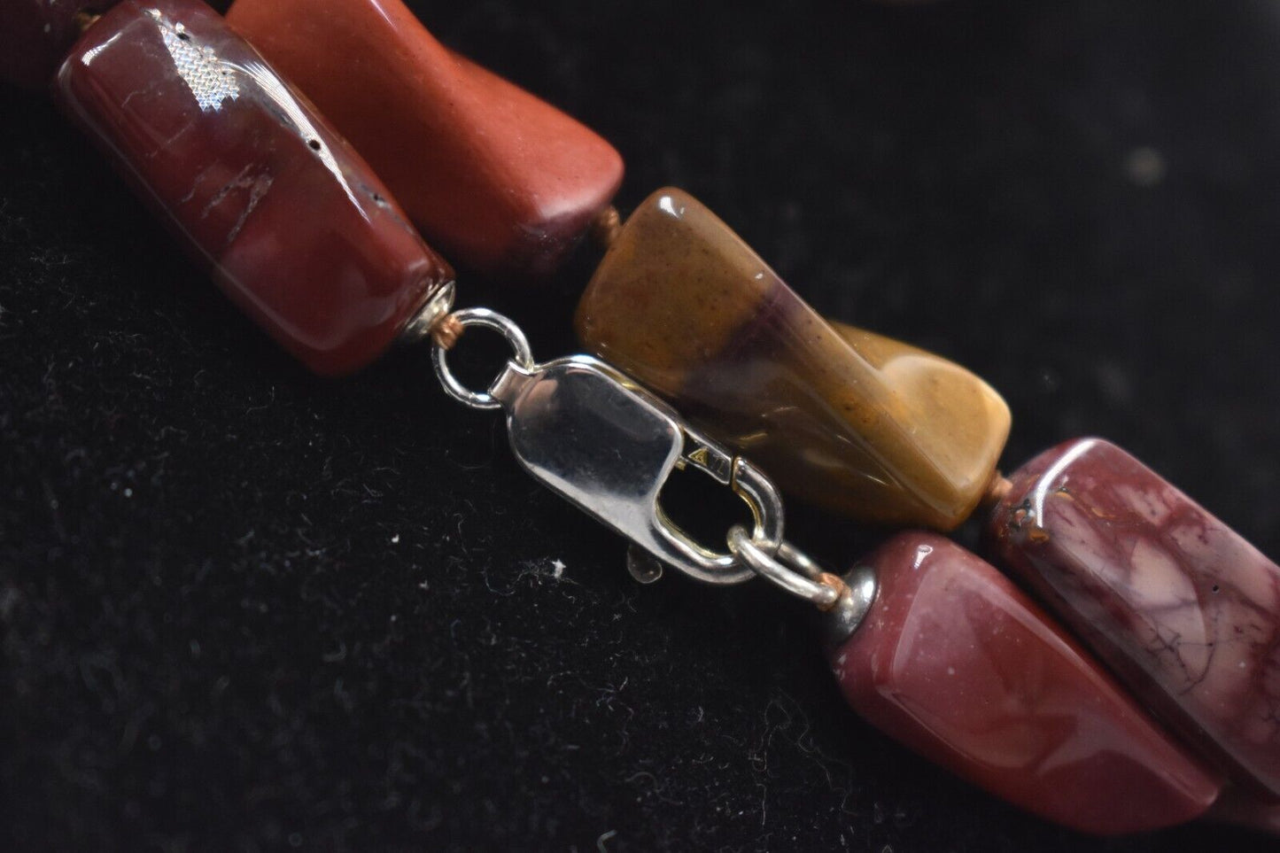 Vintage Australian Mookaite Jasper Stone Bead Necklace 925 Silver Clasp