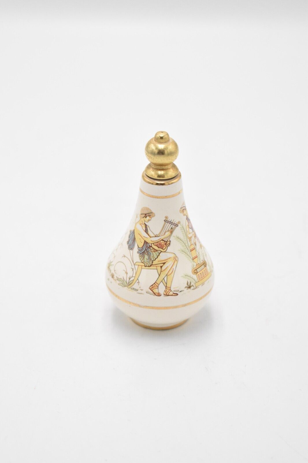 Vintage Hand Painted Enamel Decorative Perfume Bottle Greek Mythology White