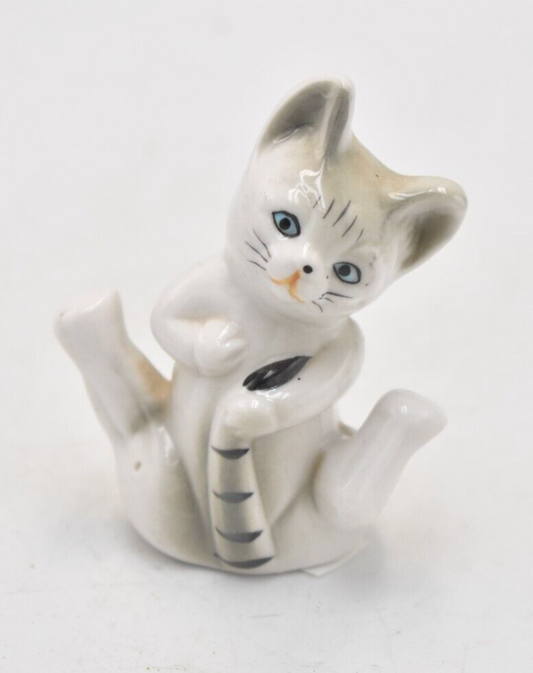 Vintage Handpainted Grey Playful Cat Figurine Statue Ornament