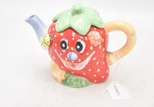 Vintage Novelty Kitsch Strawberry Teapot Ceramic Collectible