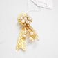 Vintage Gold-Tone Ribbon Brooch with Faux Pearls Ladies Costume Jewellery