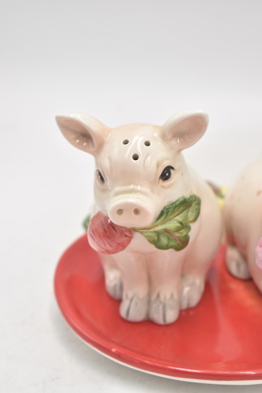 Vintage Fitz and Floyd French Market Pig Salt & Pepper Shakers with Tomato Tray