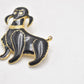 Vintage Black and Gold Tone Poodle Dog Brooch with Rhinestone Eyes