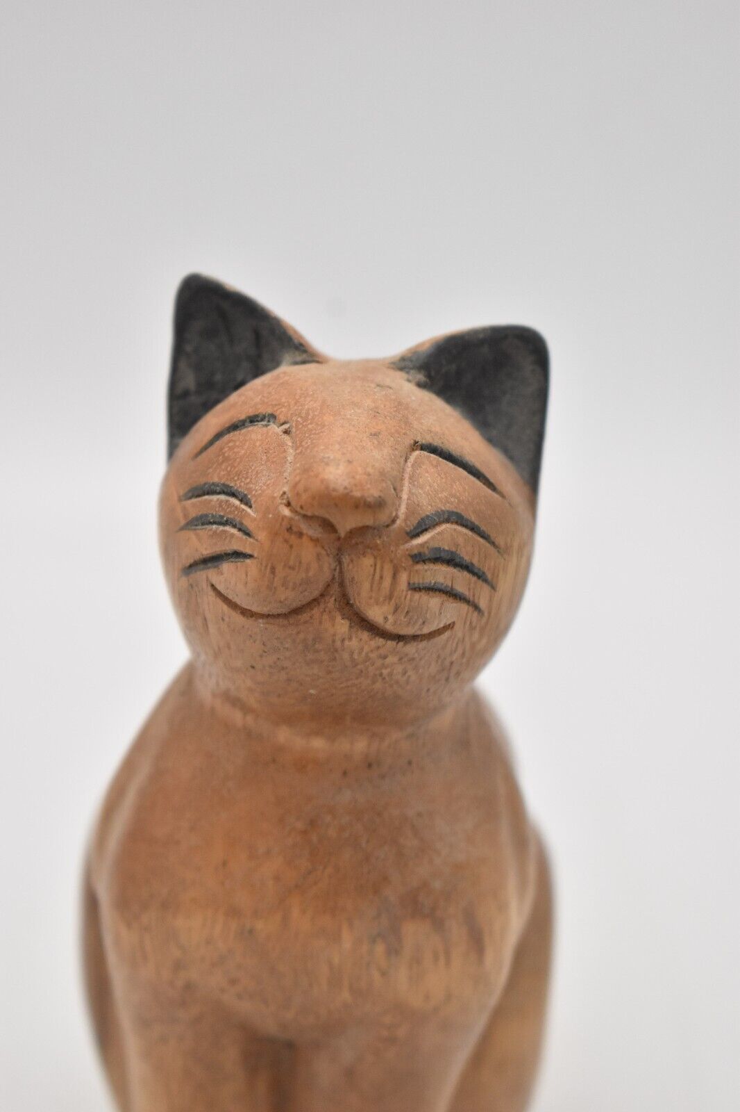 Vintage Wooden Cat Figurine Statue Ornament