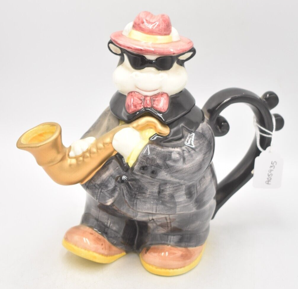 Vintage 1993 Fitz & Floyd Omnibus Saxophone Playing Cow Teapot Decorative