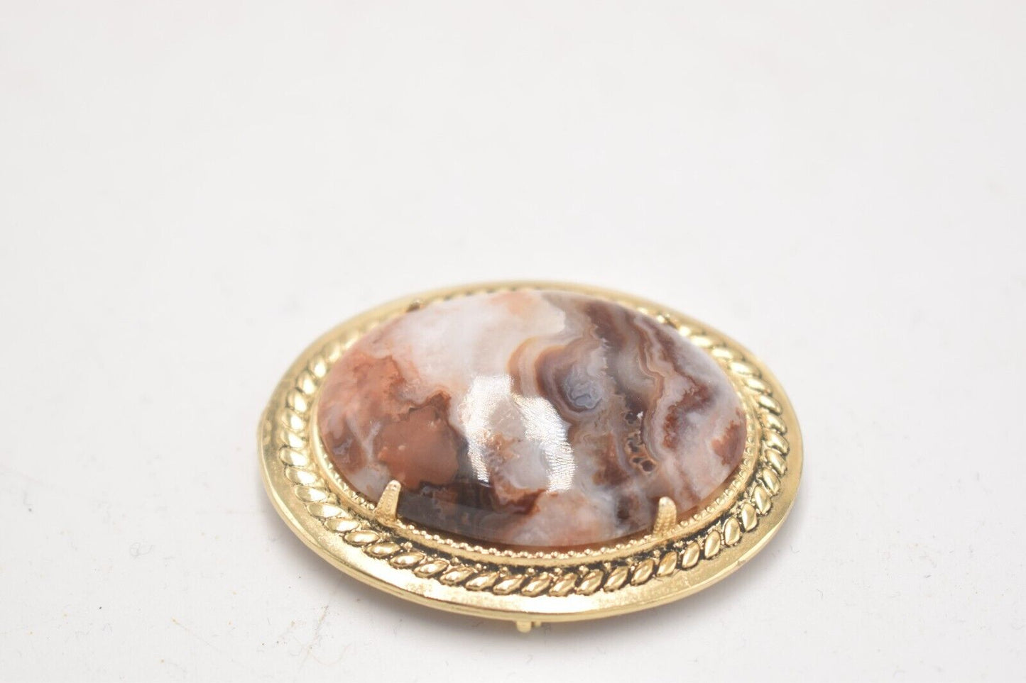 Vintage Agate Oval Stone Brooch, Costume Jewellery Ladies Womens