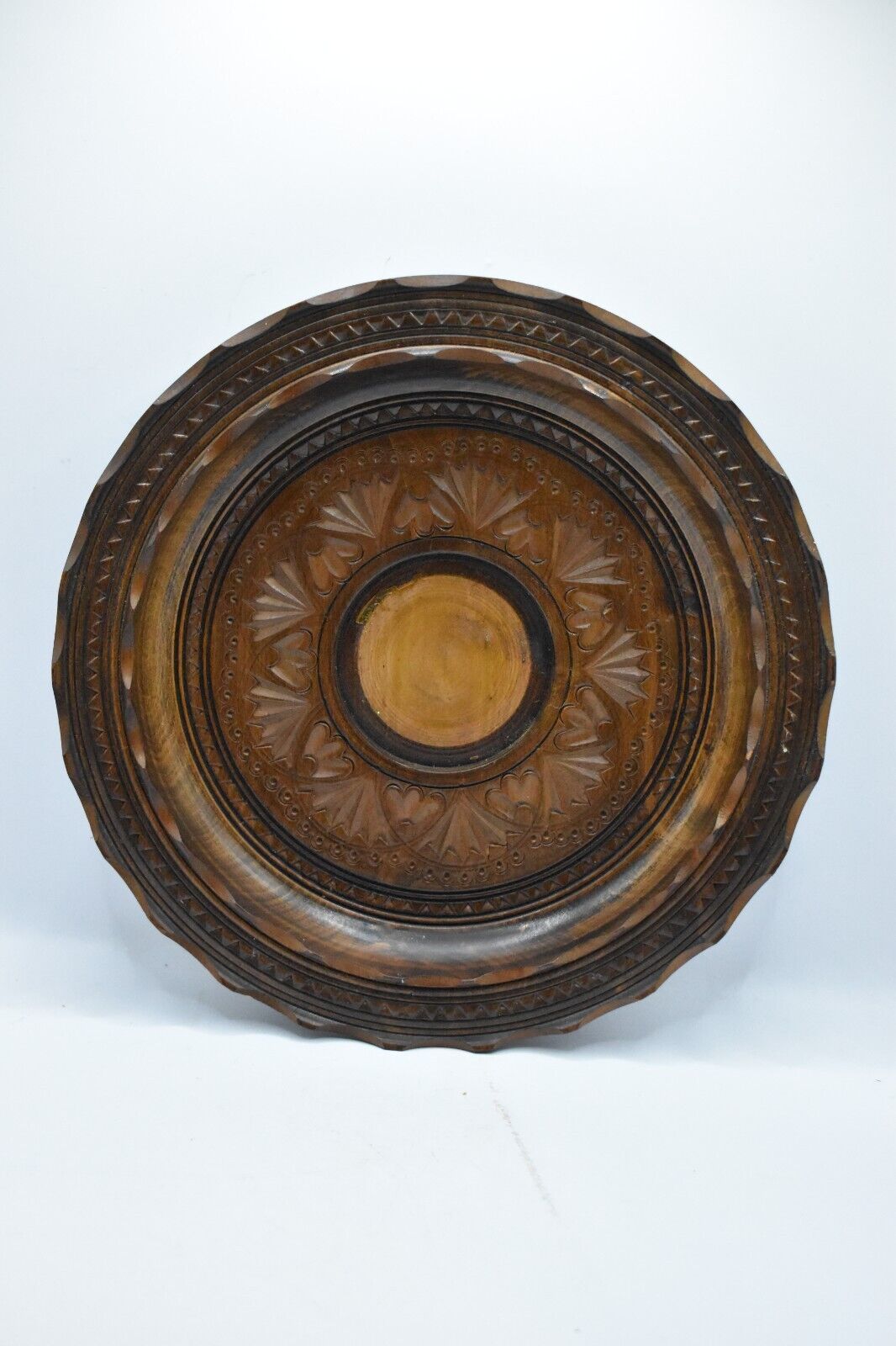 Vintage Hand Carved Wooden Bowl Retro Rustic Wood Plate Trinket Dish Key Tidy