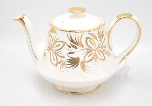 Vintage Arthur Wood Teapot Cream and Gold Gilt Floral Pattern Decorative