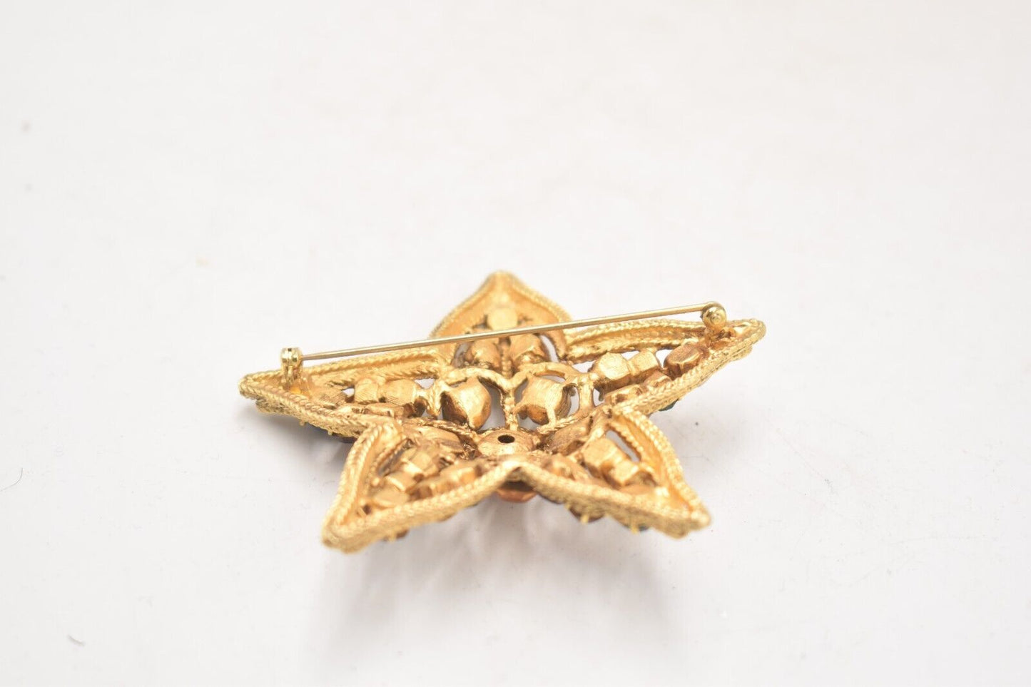 Vintage 1950s La Roco Star Brooch Colourful Jewel Tone Rhinestones Gold tone