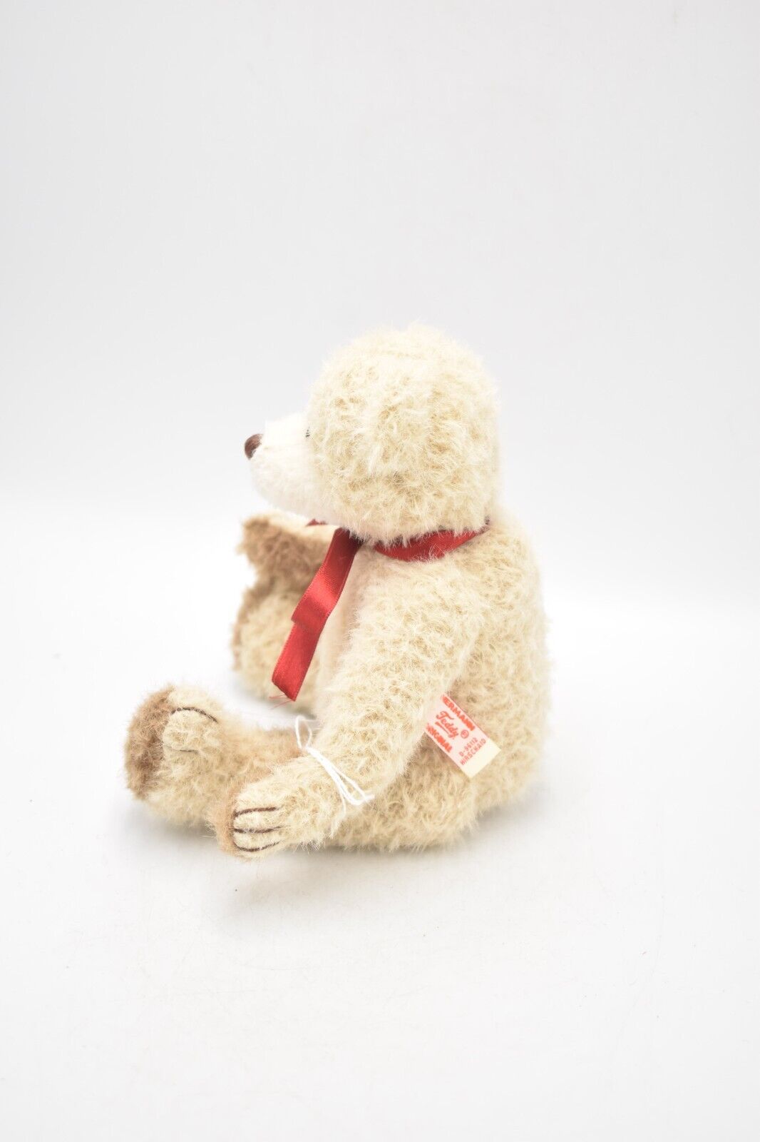 Hermann Cream and Brown Mohair Teddy Bear with Red Bow