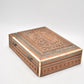 Vintage Hand Carved Wooden Trinket Box with Mother of Pearl Inlay