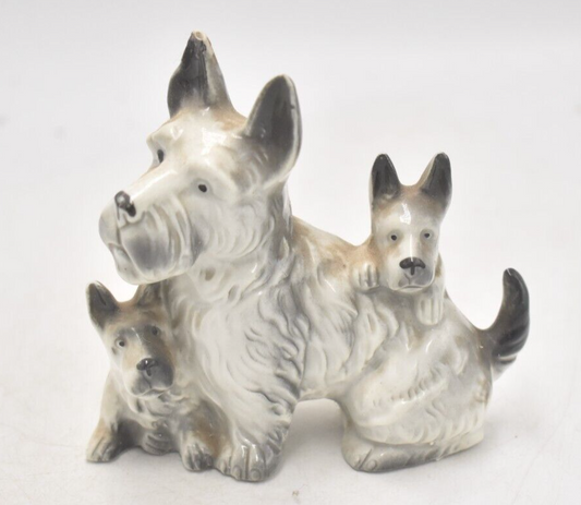 Vintage Scottie Dog Mum and Pups Figurine Statue Ornament Ceramic